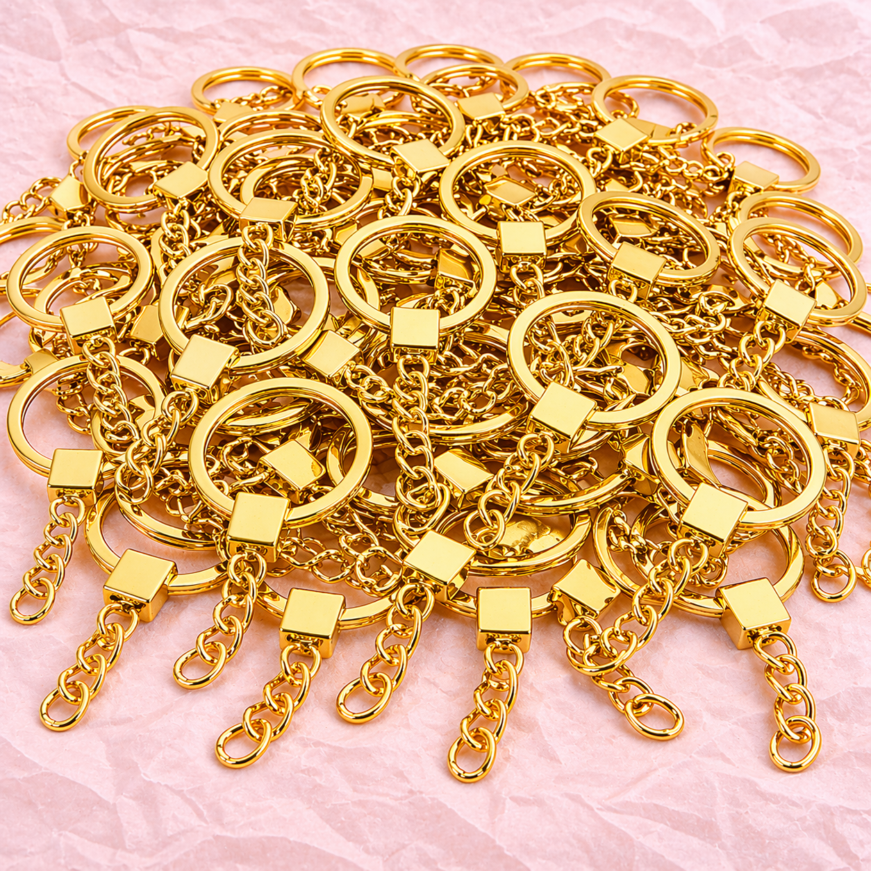 Metal Keychain Ring with Chain – Gold | 10 to 100 PCS Pack