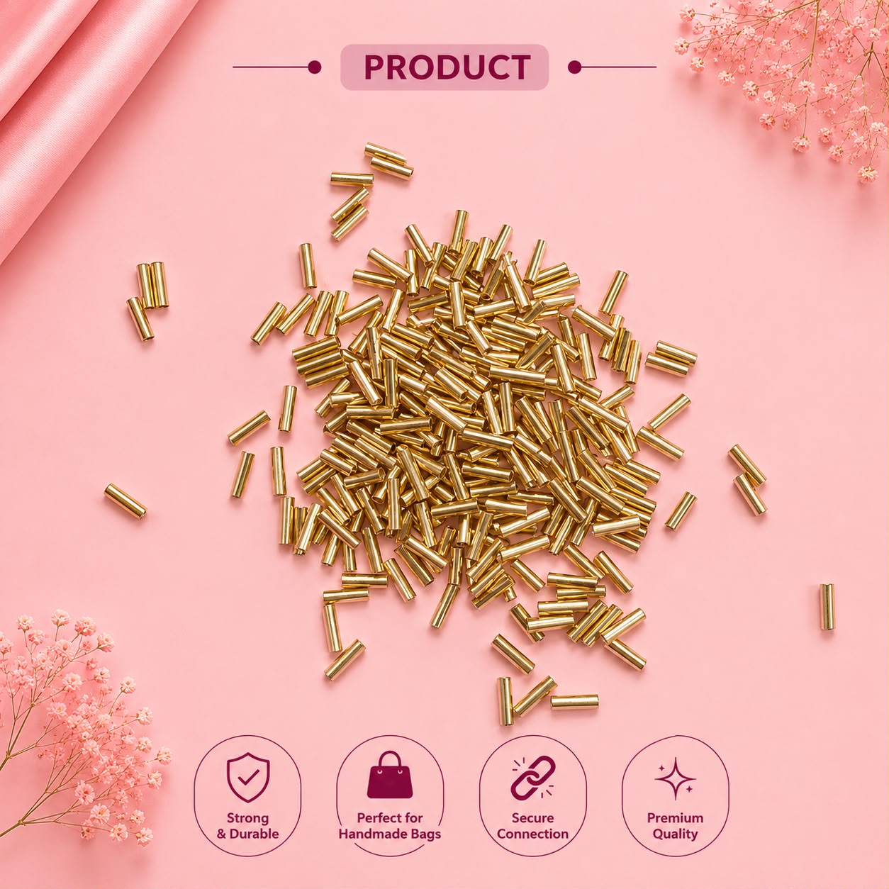 Gold Metal Tube Spacer Beads (3×7mm)
