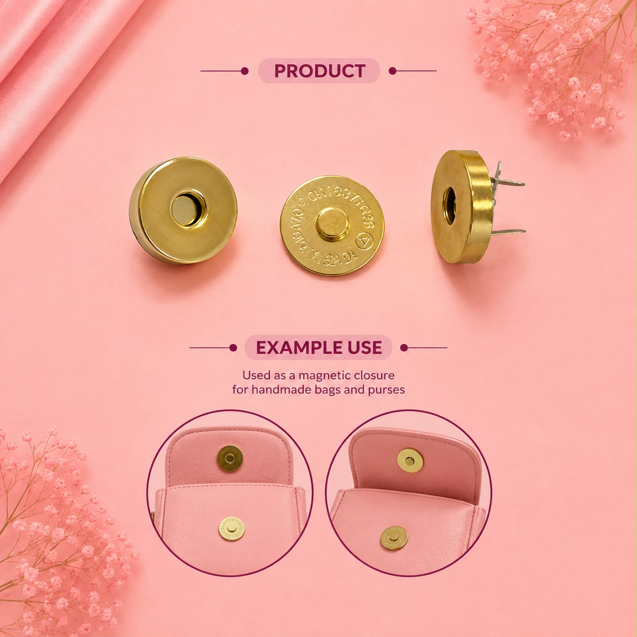 Gold Magnetic Button for Bags (1 Pair)