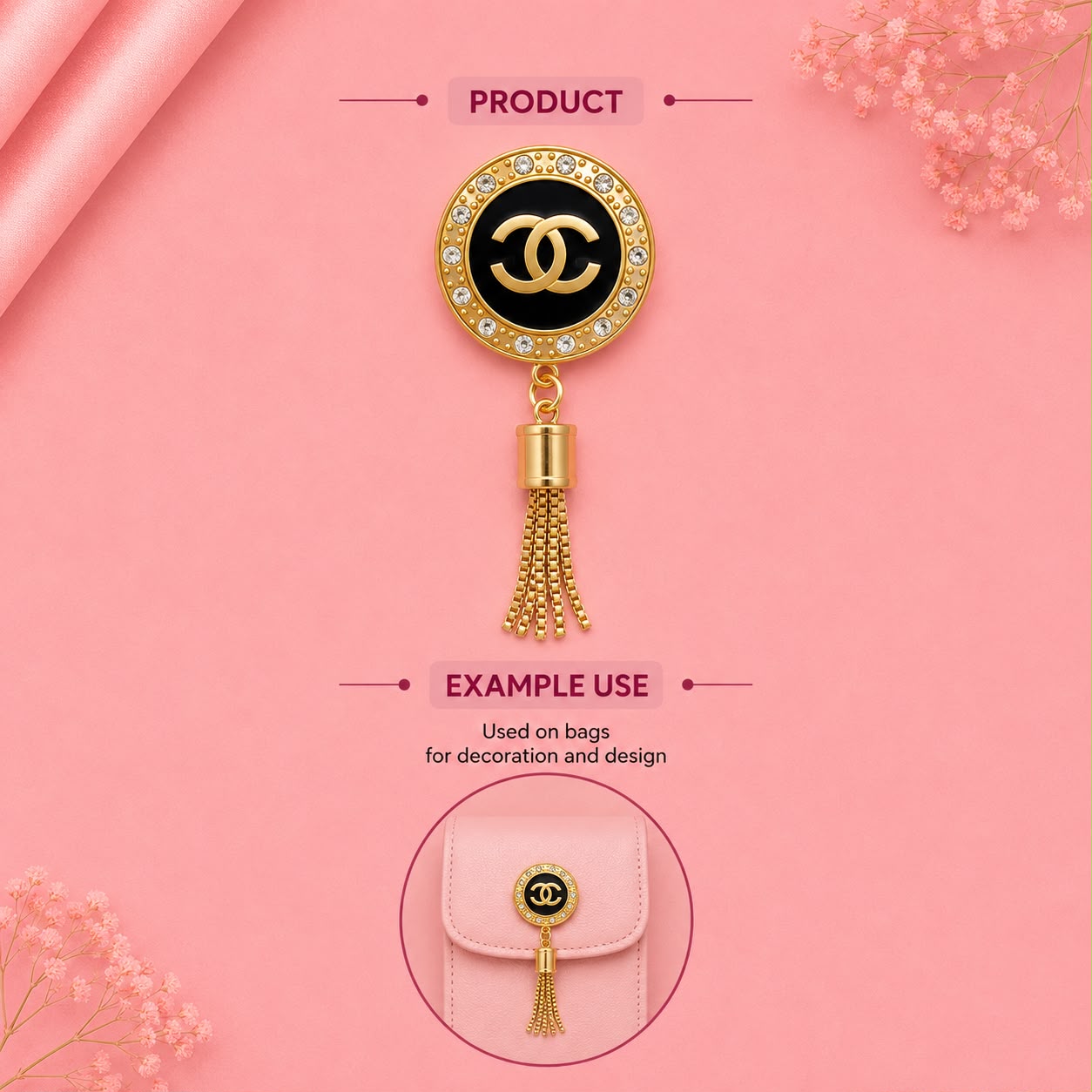 Luxury Gold Rhinestone Tassel Bag Charm