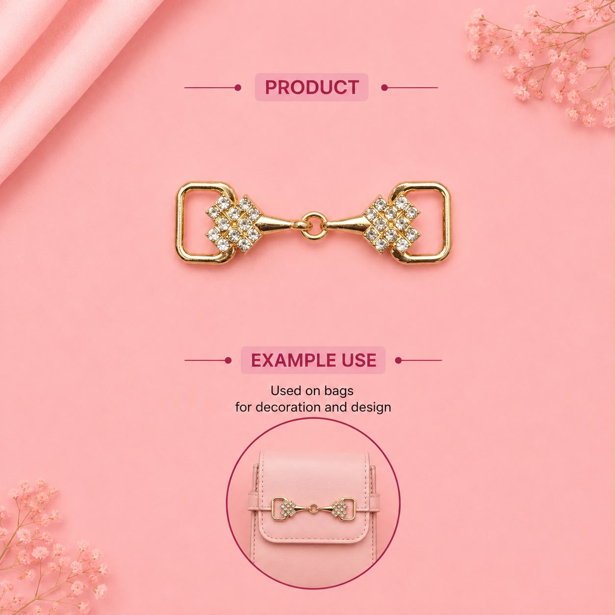 Gold Rhinestone Bow Bag Connector