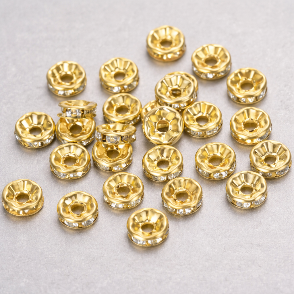 Rhinestone Spacer Beads – Gold & Silver | 20g Pack