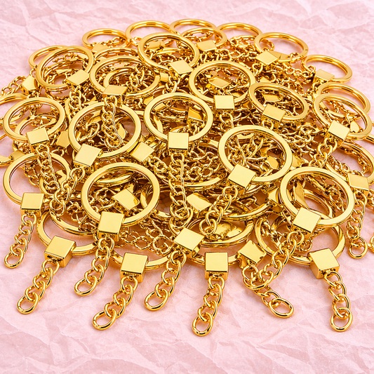 Metal Keychain Ring with Chain – Gold  | 10 to 100 PCS Pack
