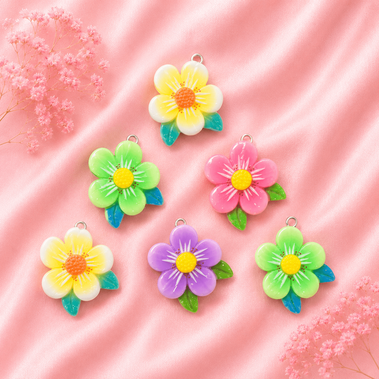 Acrylic Flower Charms (6 Pcs)