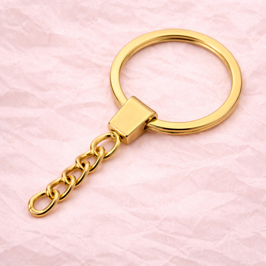 Metal Keychain Ring with Chain – Gold  | 10 to 100 PCS Pack