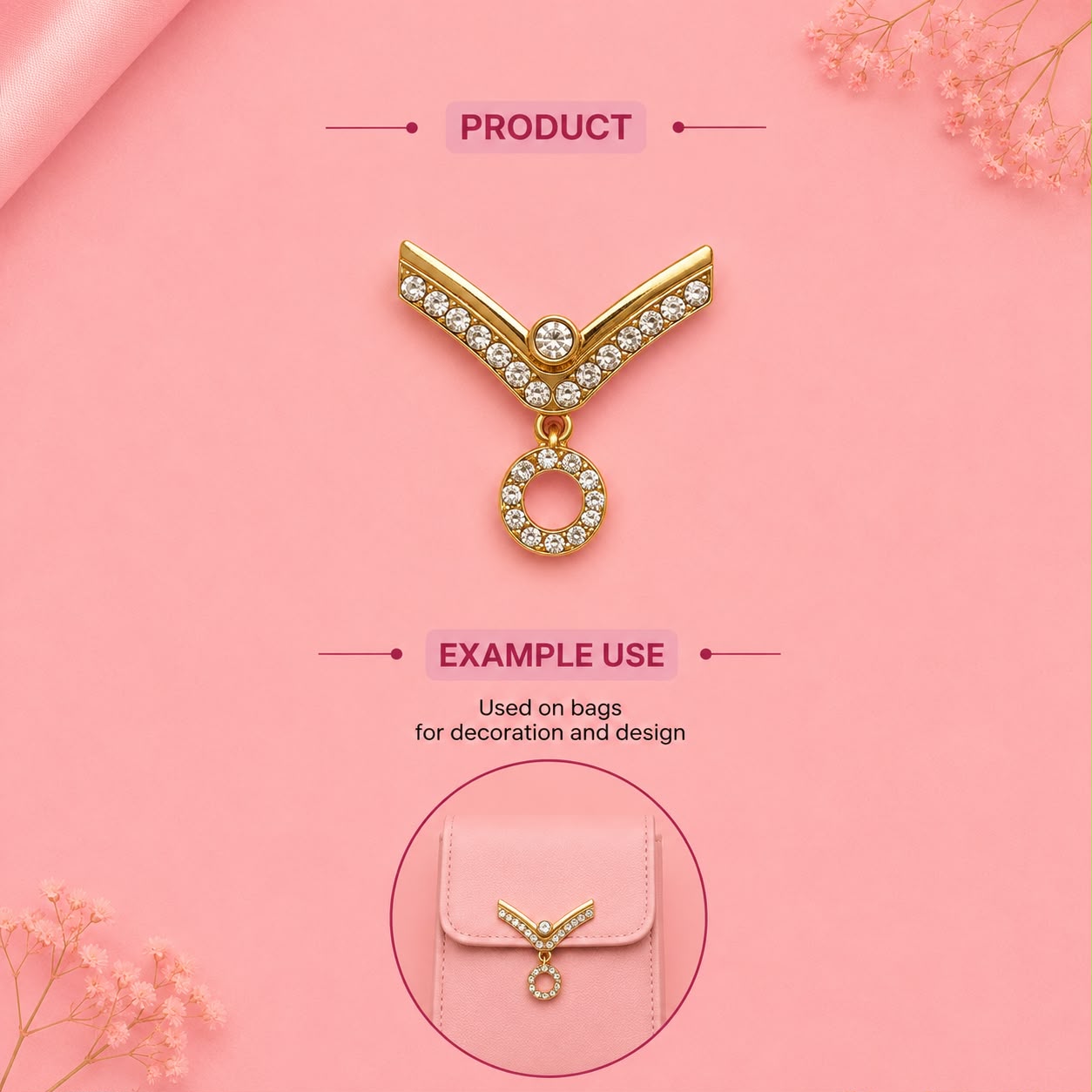 Luxury Gold V-Shaped Rhinestone Bag Charm